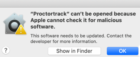 MacOS notification when first running Proctortrack.